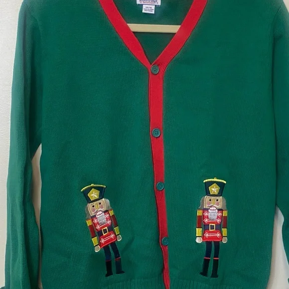 Kite Strings Boys V-Neck Cardigan. Green and Red. Size 14/16 NWOT. - Picture 2 of 6